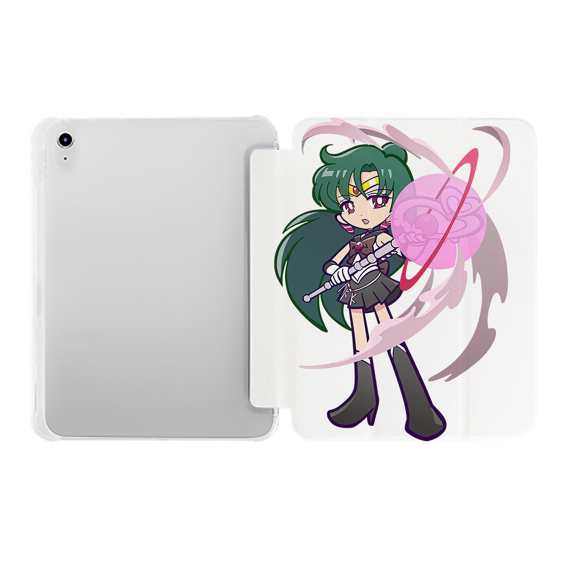 （画像用） 美少女戦士セーラームーン 冥王せつな Sailor Moon Meiou Setsuna IPad ケース ペン収納付き 三つ折りスタンド PUレザー×シリコン 対応機種9.5/10.5/10.9インチ